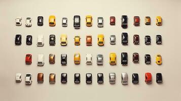 AI generated beautiful arrangement of miniature of cars on table. Generative AI photo