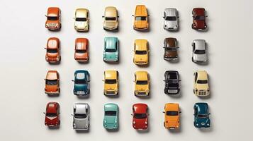 AI generated beautiful arrangement of miniature of cars on table. Generative AI photo