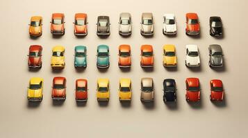 AI generated beautiful arrangement of miniature of cars on table. Generative AI photo