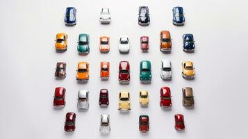 AI generated beautiful arrangement of miniature of cars on table. Generative AI photo
