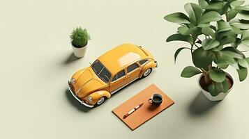 ai generado hermosa arreglo de miniatura de coche en mesa. generativo ai foto