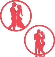 Passion on Valentine's DayTwo  silhouettes of couple with circle on white background vector