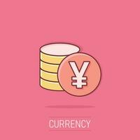 Vector cartoon yen, yuan money currency icon in comic style. Yen coin concept illustration pictogram. Asia money business splash effect concept.