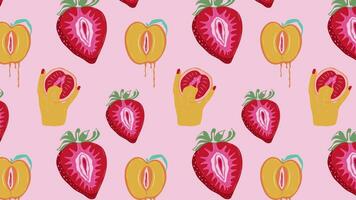 Fruit with outlines female labia animation Loop Background. Video flat cartoon animation design element. 4K video footage