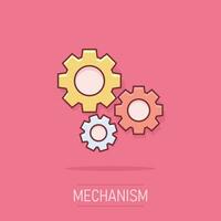 Vector cartoon gear icon in comic style. Cog wheel concept illustration pictogram. Gearwheel cogwheel business splash effect concept.