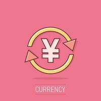 Vector cartoon yen, yuan money currency icon in comic style. Yen coin concept illustration pictogram. Asia money business splash effect concept.