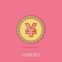 Vector cartoon yen, yuan money currency icon in comic style. Yen coin concept illustration pictogram. Asia money business splash effect concept.