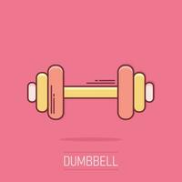 Vector cartoon dumbbell fitness gym icon in comic style. Barbell concept illustration pictogram. Bodybuilding sport business splash effect concept.