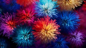 AI generated photograph a close-up of the details of fireworks just as they explode. Generative AI photo