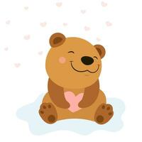 Cute bear with pink heart vector