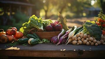 AI generated A bounty harvest of organic vegetables. Generative AI photo