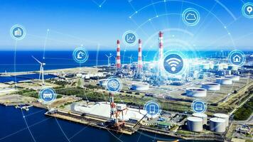 Blue Sky with Clouds over a Sailing Ship on the Ocean, Aqua vehicle sailing on blue sea under sky with clouds, industrial land with modern technology photo