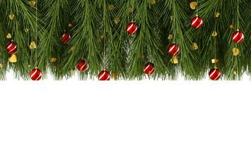 Festive evergreen branch with red Christmas decorations png image photo