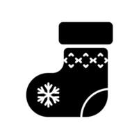 Christmas sock icon. Warm decoration and storage of new year gifts with snowflake and festive vector tracery