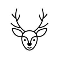 Deer head with antlers icon. Decorative element for elegant hunting club and christmas celebration with cute vector smile