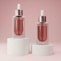 3D Rendered beauty face oil in glass dropper bottle photo