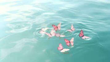 AI generated Pink butterflies on surface of water. Concept of butterfly effect. photo