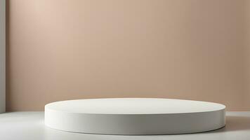 AI generated round white pedestal in front of a pink wall photo