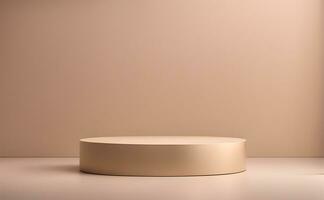 AI generated round table in empty room with beige walls photo
