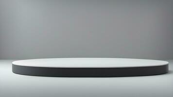 AI generated round white table with black base on grey background photo