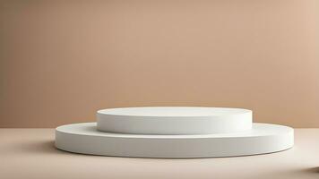 AI generated round white pedestal on a beige background 3d rendering photo