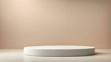 AI generated round white table on a beige background photo