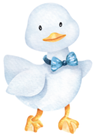 Cartoon duck with bow tie.Hand drawn with watercolor.Cute animal. png