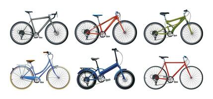 Bicycle set vector illustration. Bike collection in various types