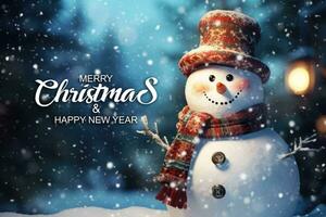 AI generated Merry christams snowman background photo