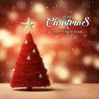 AI generated Merry Christmas red background tree photo