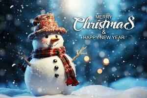 AI generated Merry christams snowman background photo