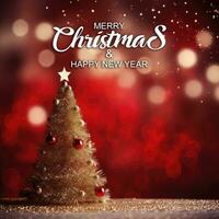 AI generated Merry Christmas red background tree photo