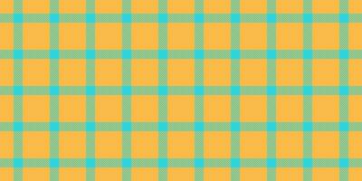 Ornamental fabric texture seamless, folded check background plaid. Pretty tartan pattern textile vector in amber and cyan colors.