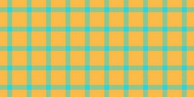 Ornamental fabric texture seamless, folded check background plaid. Pretty tartan pattern textile vector in amber and cyan colors.