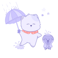 linda gato y perro dibujos animados con paraguas y vestir un impermeable cuando lloviendo png