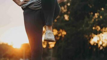 oefening en gezond concept, jong Aziatisch loper vrouw rennen in de park in sportkleding ochtend- tijd, selectief focus video