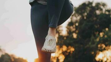 ejercicio y sano concepto, joven asiático corredor mujer corriendo en el parque en ropa de deporte Mañana tiempo, selectivo atención video