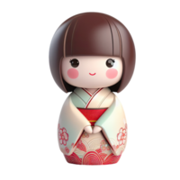 ai genererad japansk docka kokeshi 3d isolerat på transparent bakgrund. ai genererad png