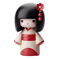 ai genererad japansk docka kokeshi 3d isolerat på transparent bakgrund. ai genererad png