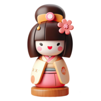 AI generated Japanese doll kokeshi 3d isolated on transparent background. AI Generated png