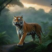 AI generated tiger's attack, Realistic images of wild animal attacks photo