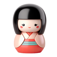 AI generated Japanese doll kokeshi 3d isolated on transparent background. AI Generated png