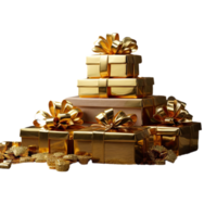 AI generated stack of gold gift isolated on transparent background png