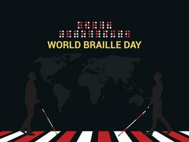 bandera póster social medios de comunicación diseño para mundo braille día en el 4to de enero con texto por alfabeto para medio de comunicación, ciego día, mundo ciego día, educativo día, vector ilustración