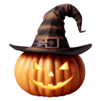 AI generated Pumpkin for halloween with a witches hat isolated on transparent background. AI Generated png