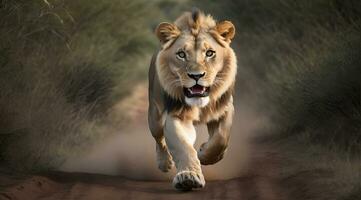 AI generated lion's attack, Realistic images of wild animal attacks photo