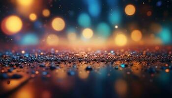 ai generado resumen bokeh antecedentes con luces y agua gotas foto