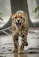 AI generated leopard's attack, Realistic images of wild animal attacks photo