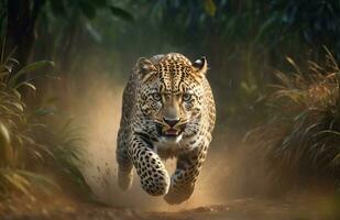 AI generated leopard's attack, Realistic images of wild animal attacks photo