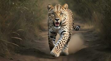 AI generated leopard's attack, Realistic images of wild animal attacks photo